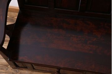 中古　九州民芸家具　シックな雰囲気漂う羽根付きベンチ(長椅子、引き出し)(定価約38万円)