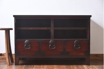 アンティーク家具　和製アンティーク　オープンラック!脚付箪笥ローボード(ローチェスト、テレビボード)