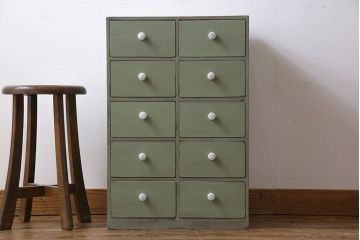 ペイント家具　レトロで可愛らしいアンティークチェスト(引き出し)