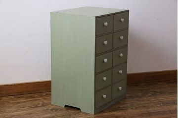 ペイント家具　レトロで可愛らしいアンティークチェスト(引き出し)