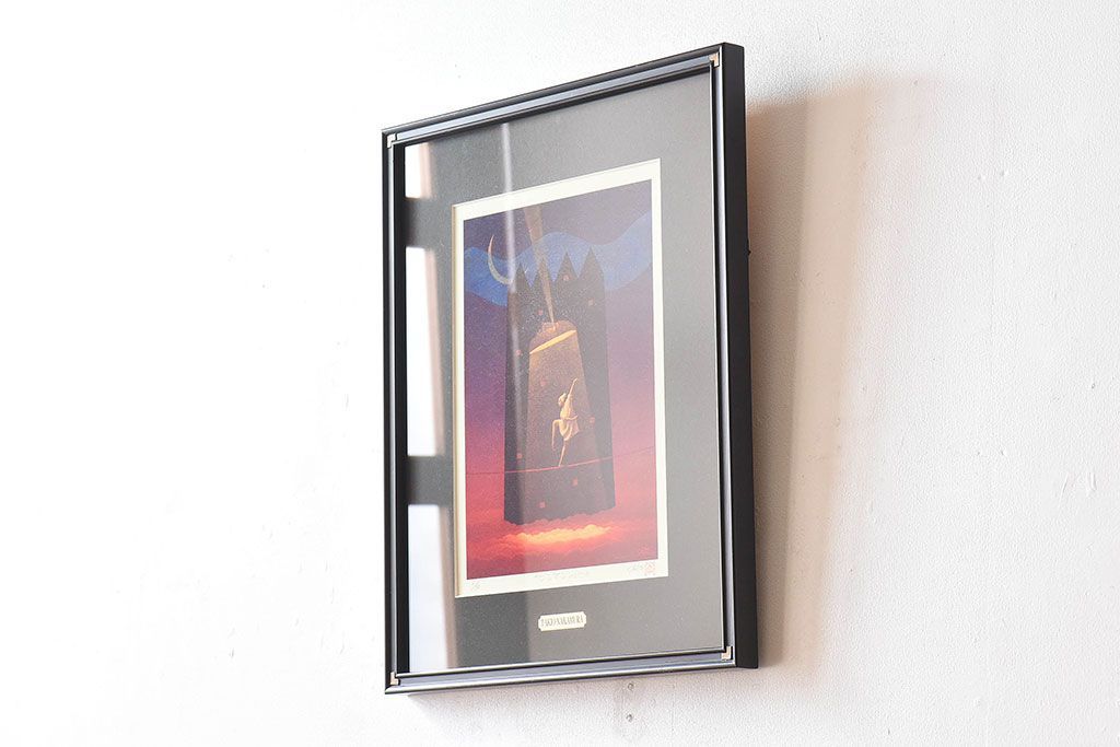 アンティーク雑貨　中村太樹男(なかむらたきお)　サイン・落款入り　「ワンマンショー」 ジグレー(デジタル複製画、版画)