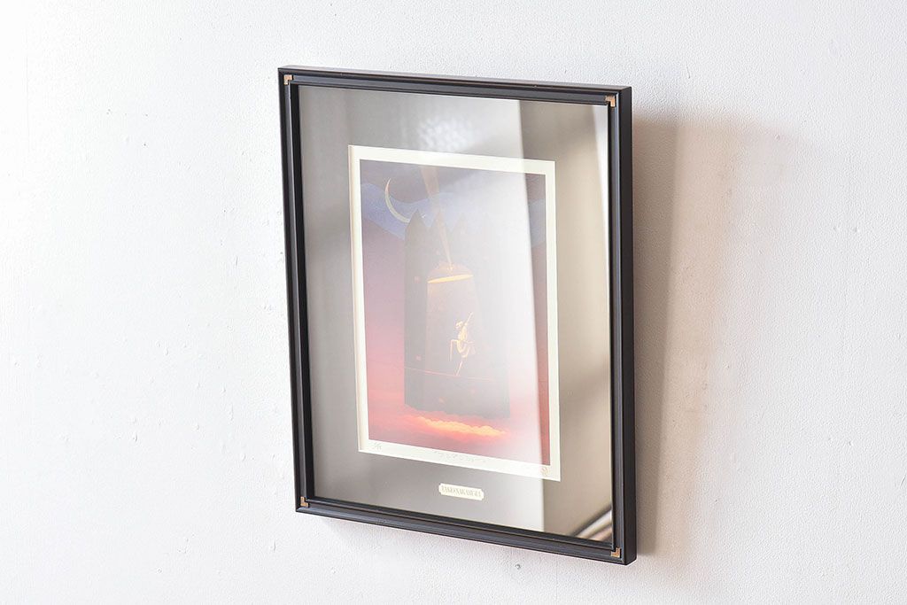 アンティーク雑貨　中村太樹男(なかむらたきお)　サイン・落款入り　「ワンマンショー」 ジグレー(デジタル複製画、版画)