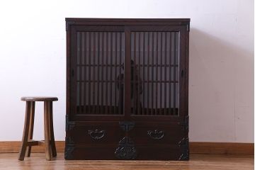 中古　極美品 伝統民芸家具　岩谷堂箪笥　モダンな雰囲気漂う食器棚(キャビネット、収納棚)(定価約30万円)