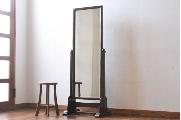 アンティーク雑貨　中古　松本民芸家具　シンプルなデザインが魅力的なD型姿見(ミラー、鏡)