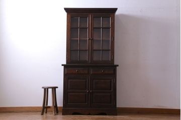 ビンテージ　松本民芸家具　シックな雰囲気漂うA型食器棚(収納棚、戸棚、カップボード)(定価約43万円)
