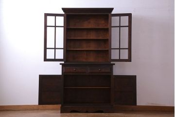 ビンテージ　松本民芸家具　シックな雰囲気漂うA型食器棚(収納棚、戸棚、カップボード)(定価約43万円)