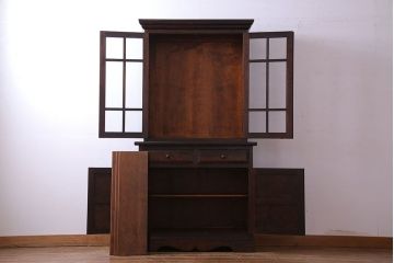 ビンテージ　松本民芸家具　シックな雰囲気漂うA型食器棚(収納棚、戸棚、カップボード)(定価約43万円)