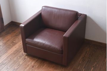 中古　KNOLL(ノール)社　本革1人掛けソファ(ラウンジソファ)(定価約85万円)(1)