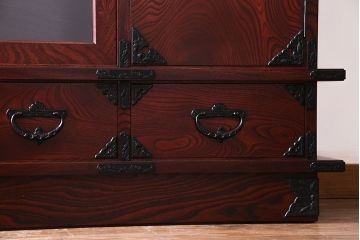 【T様ご成約】中古　岩谷堂箪笥　赤みがかった木肌が存在感を放つ大型2段重ね収納棚(キャビネット)(定価約54万円)