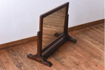 アンティーク雑貨　中古　北海道民芸家具　深みのある色合いが魅力的なシンプルなデザインの鏡(ミラー)