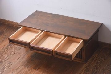 中古　九州民芸家具　直線的なデザインが魅力的な文机(座卓、センターテーブル)