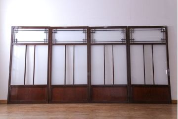 極美品　すりガラス使用　漆のきれいなガラス戸(引き戸、建具)4枚セット