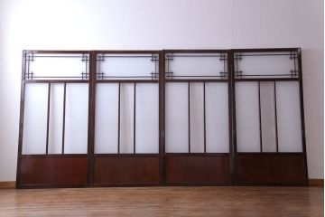 極美品　すりガラス使用　漆のきれいなガラス戸(引き戸、建具)4枚セット