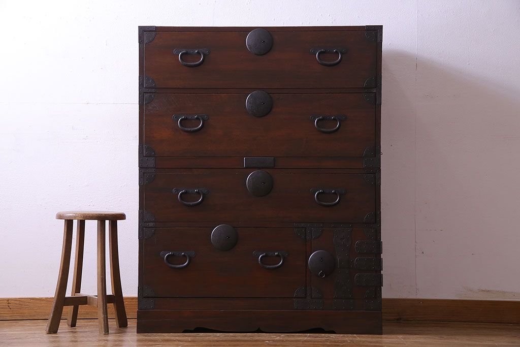 アンティーク家具　和製アンティーク　明治大正期の味わい深い二段重ねチェスト(重ね箪笥、時代箪笥、衣装箪笥)