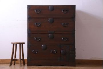 アンティーク家具　和製アンティーク　明治大正期の味わい深い二段重ねチェスト(重ね箪笥、時代箪笥、衣装箪笥)