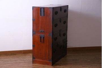 アンティーク家具　和製アンティーク　明治大正期の味わい深い二段重ねチェスト(重ね箪笥、時代箪笥、衣装箪笥)