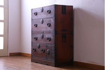 アンティーク家具　和製アンティーク　明治大正期の味わい深い二段重ねチェスト(重ね箪笥、時代箪笥、衣装箪笥)