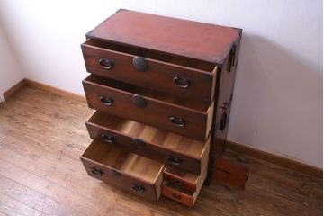 アンティーク家具　和製アンティーク　明治大正期の味わい深い二段重ねチェスト(重ね箪笥、時代箪笥、衣装箪笥)