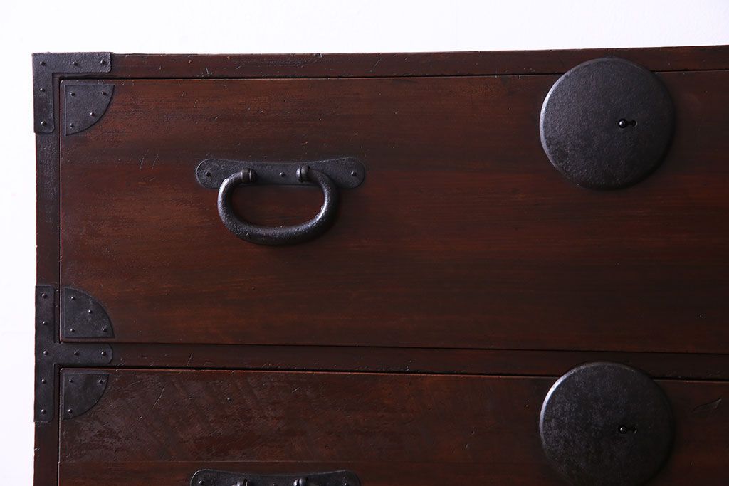 アンティーク家具　和製アンティーク　明治大正期の味わい深い二段重ねチェスト(重ね箪笥、時代箪笥、衣装箪笥)