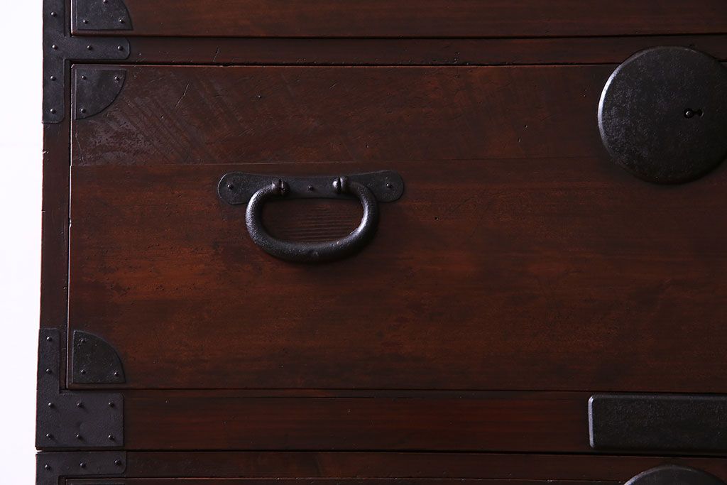 アンティーク家具　和製アンティーク　明治大正期の味わい深い二段重ねチェスト(重ね箪笥、時代箪笥、衣装箪笥)