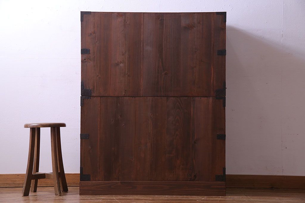 アンティーク家具　和製アンティーク　明治大正期の味わい深い二段重ねチェスト(重ね箪笥、時代箪笥、衣装箪笥)