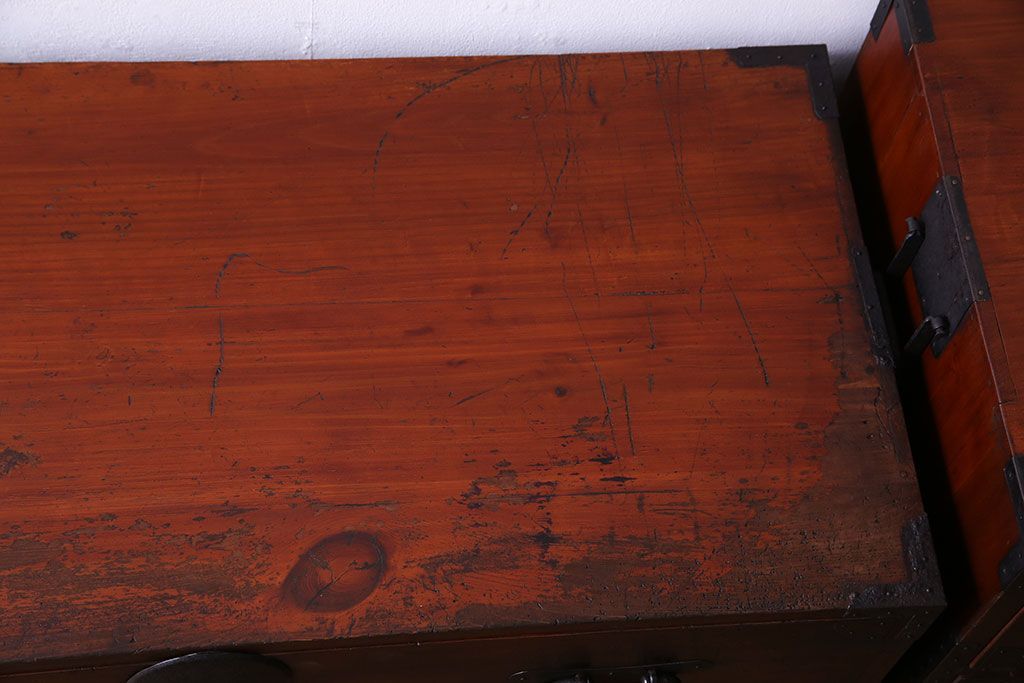 アンティーク家具　和製アンティーク　明治大正期の味わい深い二段重ねチェスト(重ね箪笥、時代箪笥、衣装箪笥)