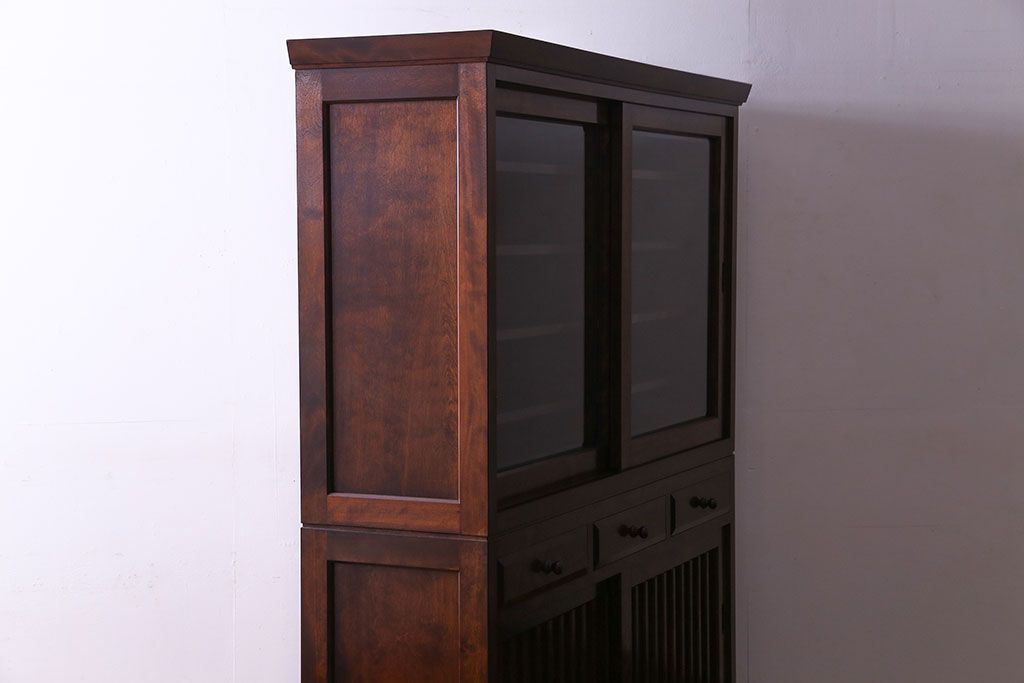 九州民芸家具　民芸家具　格子　縦格子　アンティーク　天然木　食器棚　飾り棚 九州民芸家具民芸家具格子縦格子アンティーク天然木食器棚飾り棚