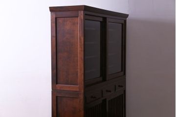 中古　九州民芸家具　木のあたたかみが伝わる食器棚(収納棚、キャビネット)