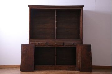 中古　九州民芸家具　木のあたたかみが伝わる食器棚(収納棚、キャビネット)