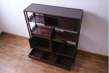 中古　経済産業大臣指定伝統的工芸品　大阪唐木指物　繊細なデザインが美しい飾り棚(茶棚)(定価約220万円)