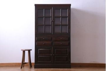 中古　松本民芸家具　G-1型　面取りカップボード(食器棚、本棚)(定価約41万4千円)(3)