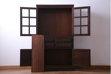 中古　松本民芸家具　G-1型　面取りカップボード(食器棚、本棚)(定価約41万4千円)(3)