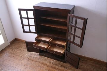 中古　松本民芸家具　G-1型　面取りカップボード(食器棚、本棚)(定価約41万4千円)(3)