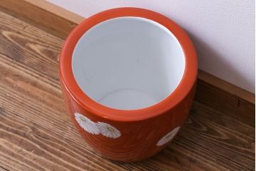 アンティーク雑貨　オールドノリタケ(日陶)　朱色地白菊文様　レトロな壱型火鉢(手あぶり、鉢カバー)(1)