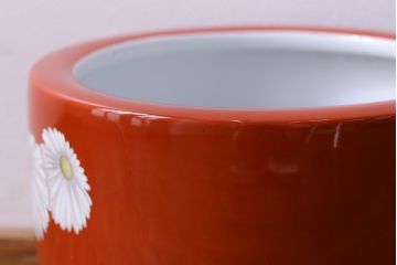 アンティーク雑貨　オールドノリタケ(日陶)　朱色地白菊文様　レトロな壱型火鉢(手あぶり、鉢カバー)(1)