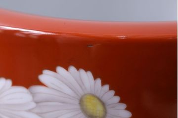 アンティーク雑貨　オールドノリタケ(日陶)　朱色地白菊文様　レトロな壱型火鉢(手あぶり、鉢カバー)(1)
