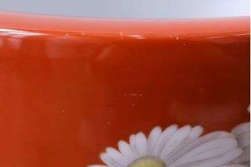 アンティーク雑貨　オールドノリタケ(日陶)　朱色地白菊文様　レトロな壱型火鉢(手あぶり、鉢カバー)(1)