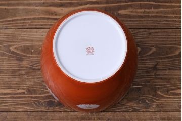 アンティーク雑貨　オールドノリタケ(日陶)　朱色地白菊文様　レトロな壱型火鉢(手あぶり、鉢カバー)(1)