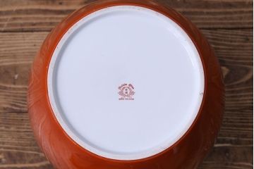 アンティーク雑貨　オールドノリタケ(日陶)　朱色地白菊文様　レトロな壱型火鉢(手あぶり、鉢カバー)(1)
