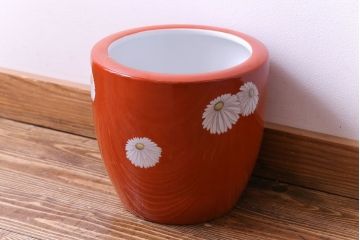 アンティーク雑貨　オールドノリタケ(日陶)　朱色地白菊文様　レトロな壱型火鉢(手あぶり、鉢カバー)(2)