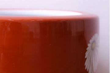 アンティーク雑貨　オールドノリタケ(日陶)　朱色地白菊文様　レトロな壱型火鉢(手あぶり、鉢カバー)(2)