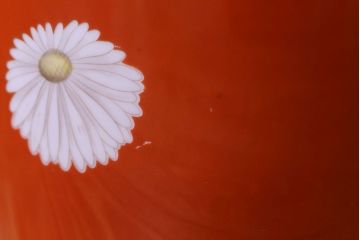 アンティーク雑貨　オールドノリタケ(日陶)　朱色地白菊文様　レトロな壱型火鉢(手あぶり、鉢カバー)(2)
