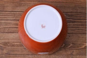 アンティーク雑貨　オールドノリタケ(日陶)　朱色地白菊文様　レトロな壱型火鉢(手あぶり、鉢カバー)(2)
