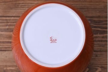 アンティーク雑貨　オールドノリタケ(日陶)　朱色地白菊文様　レトロな壱型火鉢(手あぶり、鉢カバー)(2)