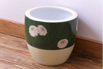 アンティーク雑貨　オールドノリタケ(日陶)　緑地　白菊文様　バイカラーがおしゃれな壱型火鉢(手あぶり、鉢カバー)