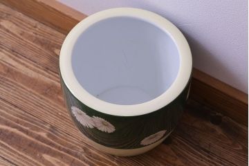 アンティーク雑貨　オールドノリタケ(日陶)　緑地　白菊文様　バイカラーがおしゃれな壱型火鉢(手あぶり、鉢カバー)