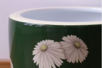 アンティーク雑貨　オールドノリタケ(日陶)　緑地　白菊文様　バイカラーがおしゃれな壱型火鉢(手あぶり、鉢カバー)