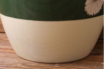アンティーク雑貨　オールドノリタケ(日陶)　緑地　白菊文様　バイカラーがおしゃれな壱型火鉢(手あぶり、鉢カバー)