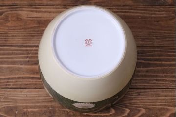 アンティーク雑貨　オールドノリタケ(日陶)　緑地　白菊文様　バイカラーがおしゃれな壱型火鉢(手あぶり、鉢カバー)