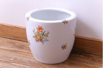 アンティーク雑貨　【F様ご成約済み・ご決済用】オールドノリタケ(日陶)　色絵　草花　上品な雰囲気漂う壱型火鉢(手あぶり、鉢カバー)